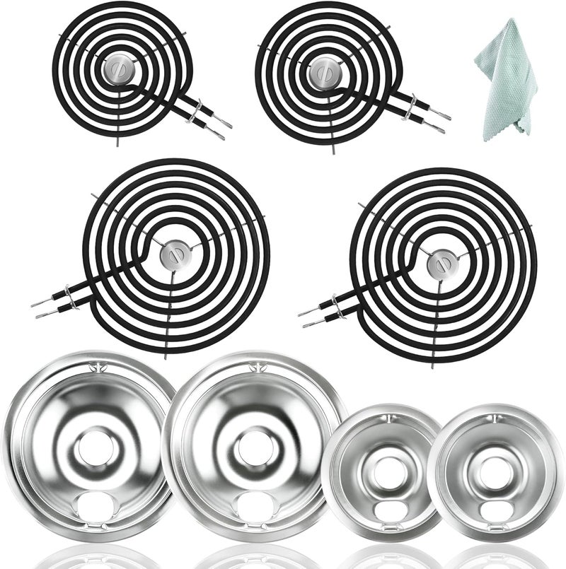Fetechmate WB30M1 WB30M2 Electric Range Stove Top Surface Element Burner Kit and WB31T10010 WB31T10011 Silver Chrome Drip Pans Replacement for G.E Hot-point Range Stove by - Image 1